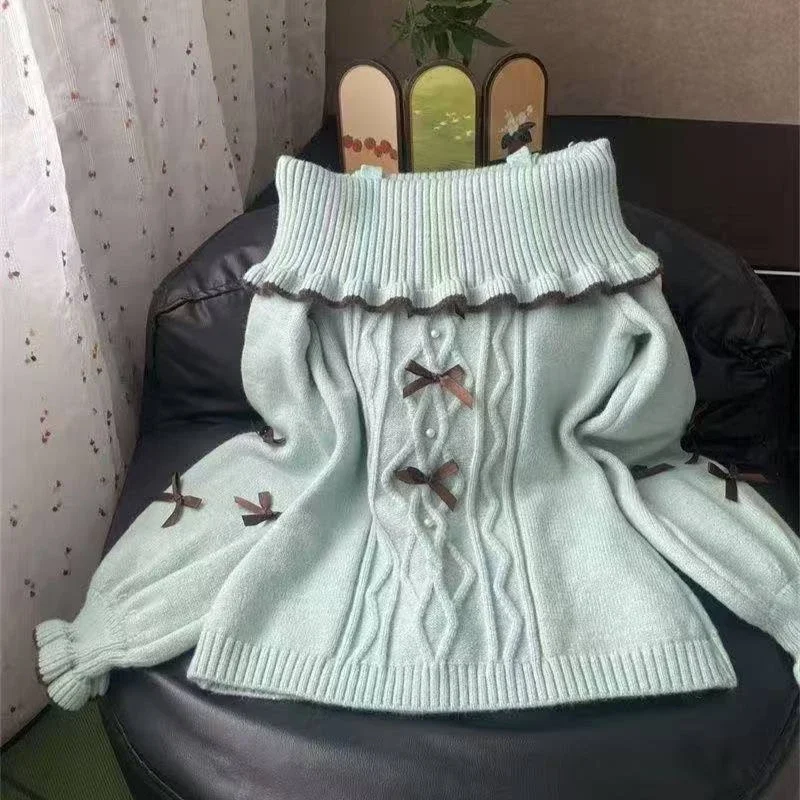 Y2K Women Korean Fashion Harajuku Sweet Knitted Sweater Long Sleeve Soft Loose Pullover Casual Daily Street Fashion Jumper Top