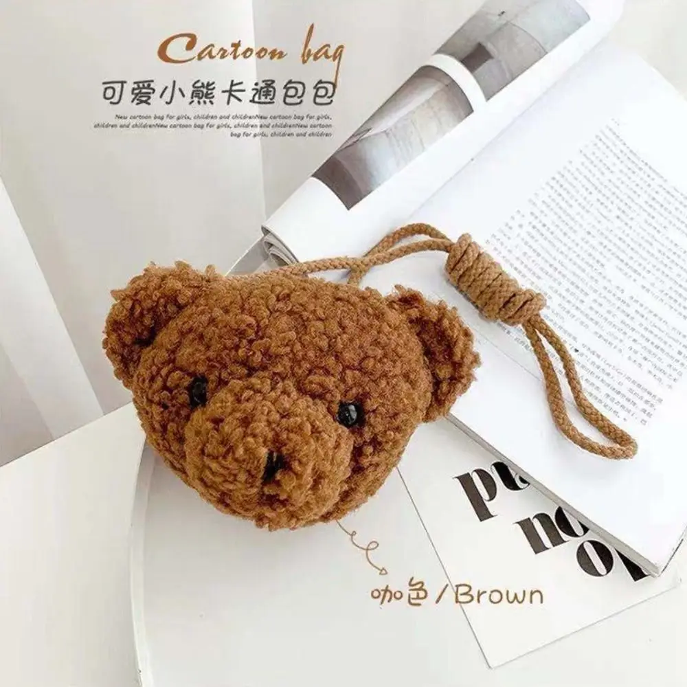 Cartoons Animals Handbag Zipper Earphone Organizer Plush Purses Diagonal Women Bag Plush Bear Shoulder Bag Smile Bear Plush Bag