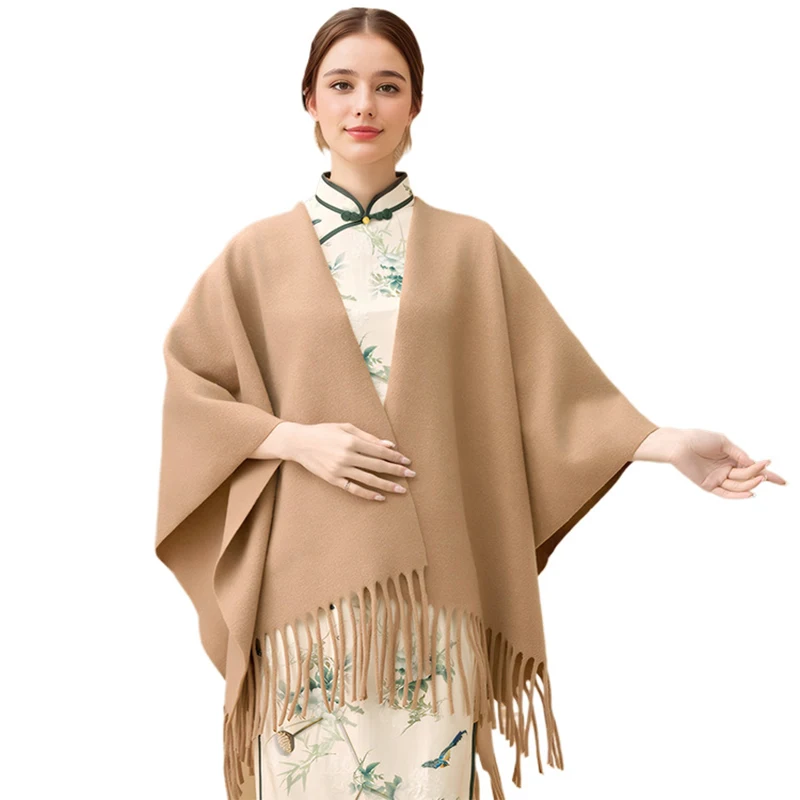 

Winter Women Poncho Warm Shawl Double Sided Designer Thickening Blanket Luxury Scarf Female Cloak Cashmere Pashmina Cape Stole