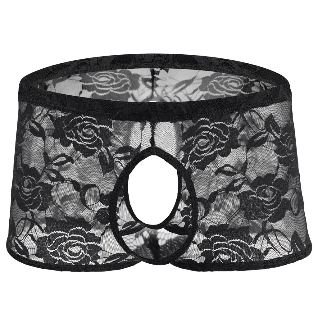 الرجال الملاكمين الدانتيل الوردي انظر من خلال الملابس الداخلية سيسي مفتوحة المنشعب الملابس الداخلية مفتوحة الجبهة القضيب سراويل كروسدريس ملابس النوم #1