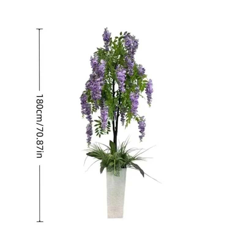 Realistic Artificial Wisteria Tree with Hanging Flowers Green Plastic Silk Plant for Indoor Outdoor Home Decoration Long