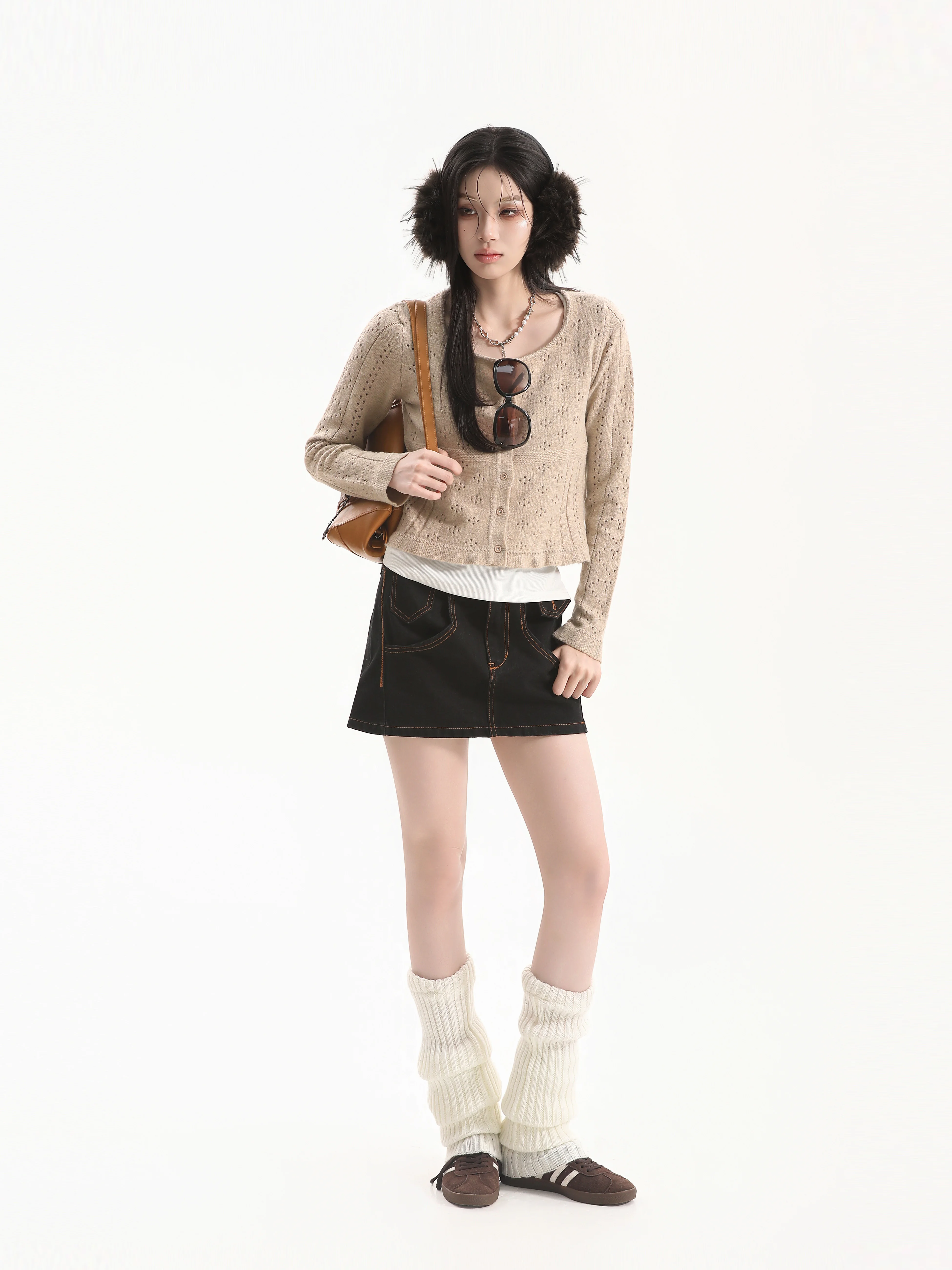 Ladies' Casual Knitted Short Cardigan Hollow out Design Comfortable Fit Shoulder Length Regulated Korean Style Early Autumn F...