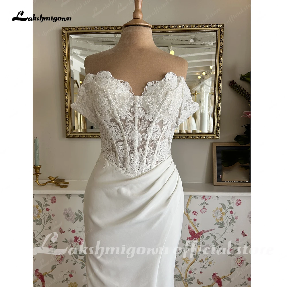 Lakshmigown Sexy Meerjungfrauen-Hochzeitskleid mit transparentem Korsett-Mieder, Satinrock, Spitzen-Kathedralenschleppe, Brautkleid nach Maß – Detail 7