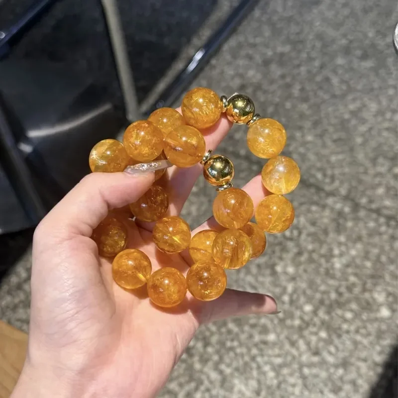 Natural gold yellow gum flower bracelet, big orange yellow gum flower bracelet, lucky design, niche high-end girlfriend gift.