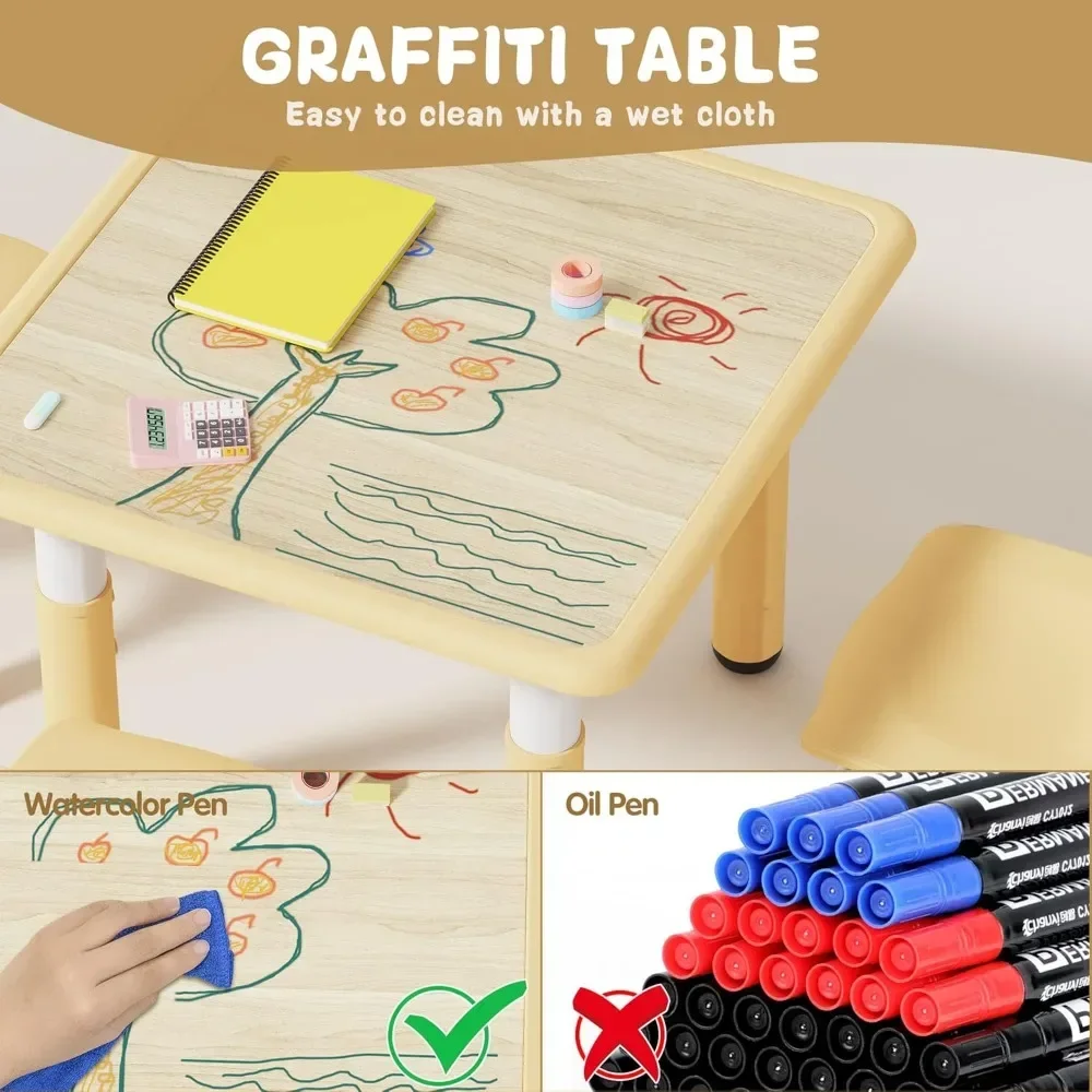 Table et chaises réglables pour enfants, table pour tout-petits, bureau graffiti, multi-activité, recommandé, 4 chaises