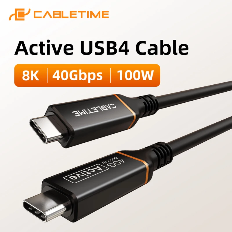 

Кабель CABLETIME Active USB4, 8K при 60 Гц, 100 Вт, 3 м, сверхдлинный, сверхбыстрая передача данных 40 Гбит/с, алюминиевый корпус для планшета, монитора