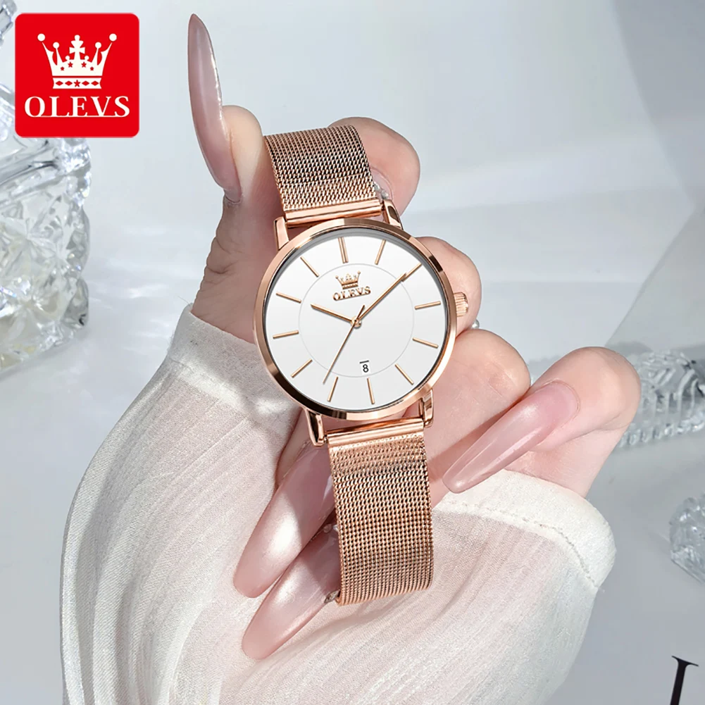 OLEVS 5869 Orologio al quarzo da donna semplice moda Ultra sottile 6,5 mm Data Orologio impermeabile in acciaio inossidabile Orologio da donna elegante di lusso