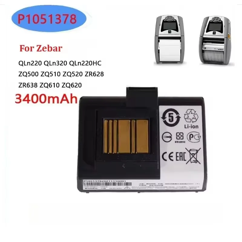 P1051378 7.4V 3400mAh 25.16Wh Replacement Li-ion Battery for Zebra QLn220 QLn320 ZQ510 ZQ520 ZQ610 ZQ620 ZR628 ZR638 Printer