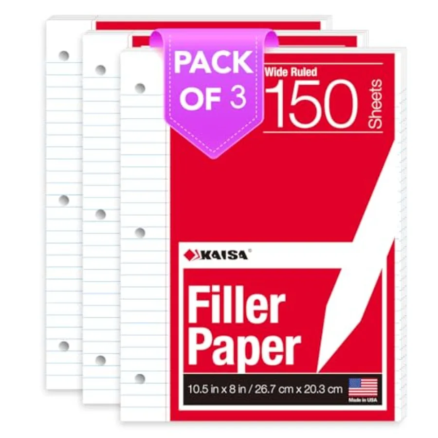

Filler Paper Loose Leaf Paper, Ruled Paper, 8"x10-1/2", 3-Hole Punched Binder Paper For 3-Ring Binders, 150 Sheets/pack, F15001
