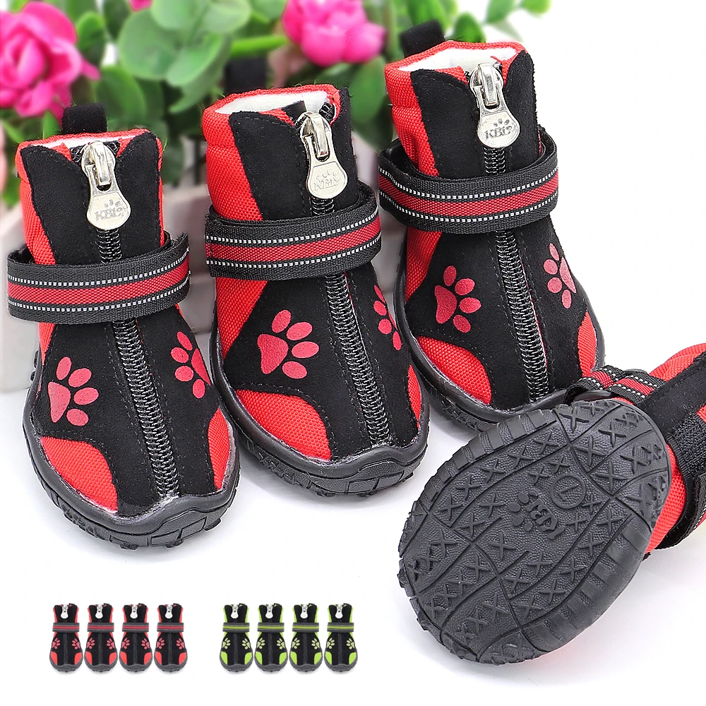 4pcs Pet Dog Shoes Waterproof Reflective Dog Boots Outdoor Snow Rain Shoes Anti-slip Socks Footwear For Medium Large Dogs Husky