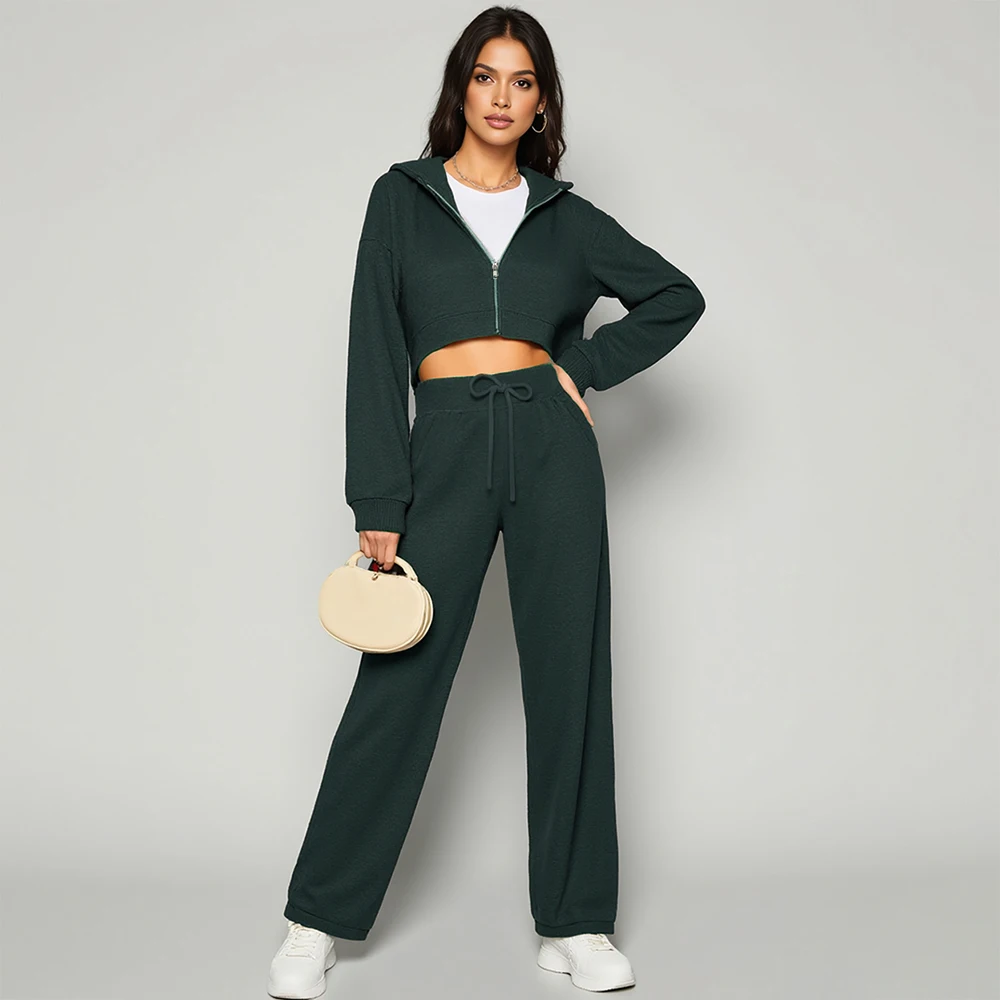 

Mia Muse Women's Sets Autumn Winter Elegant Edgy 2025 New Plain Long Sleeve Hooded Maxi Pants Casual Sets