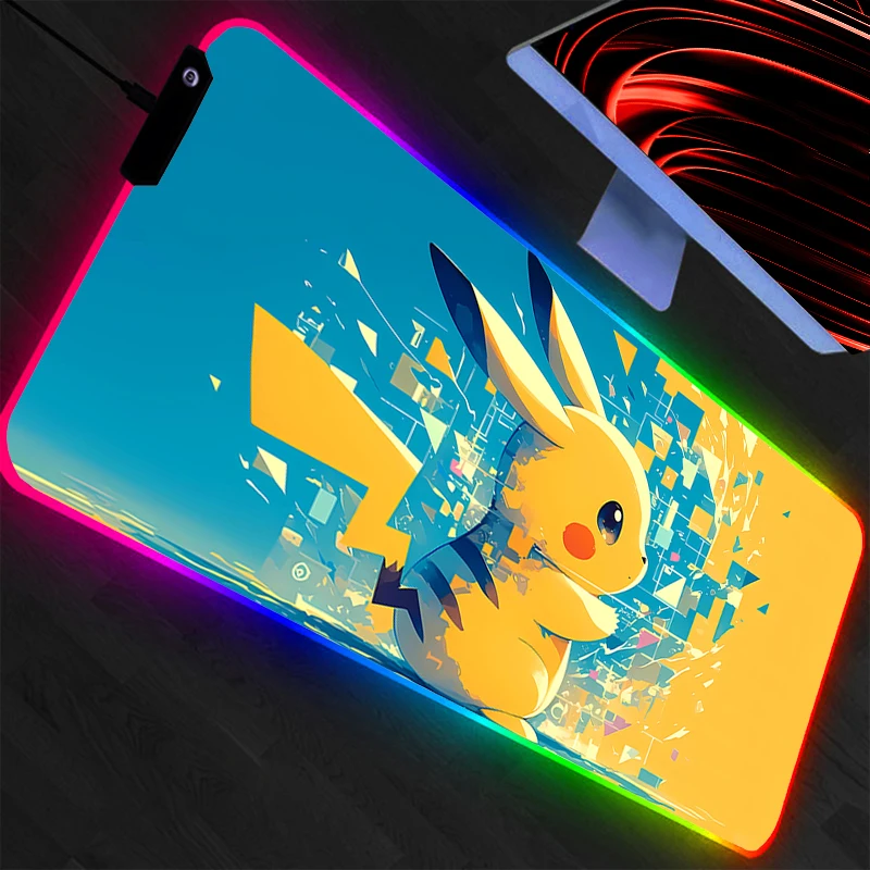 RGB Pokemon Pikachu Mouse Pad Lockedge Backlight Gaming Accessories Computer Gamer Keyboard LED Mouse Mat Desk Mousepad