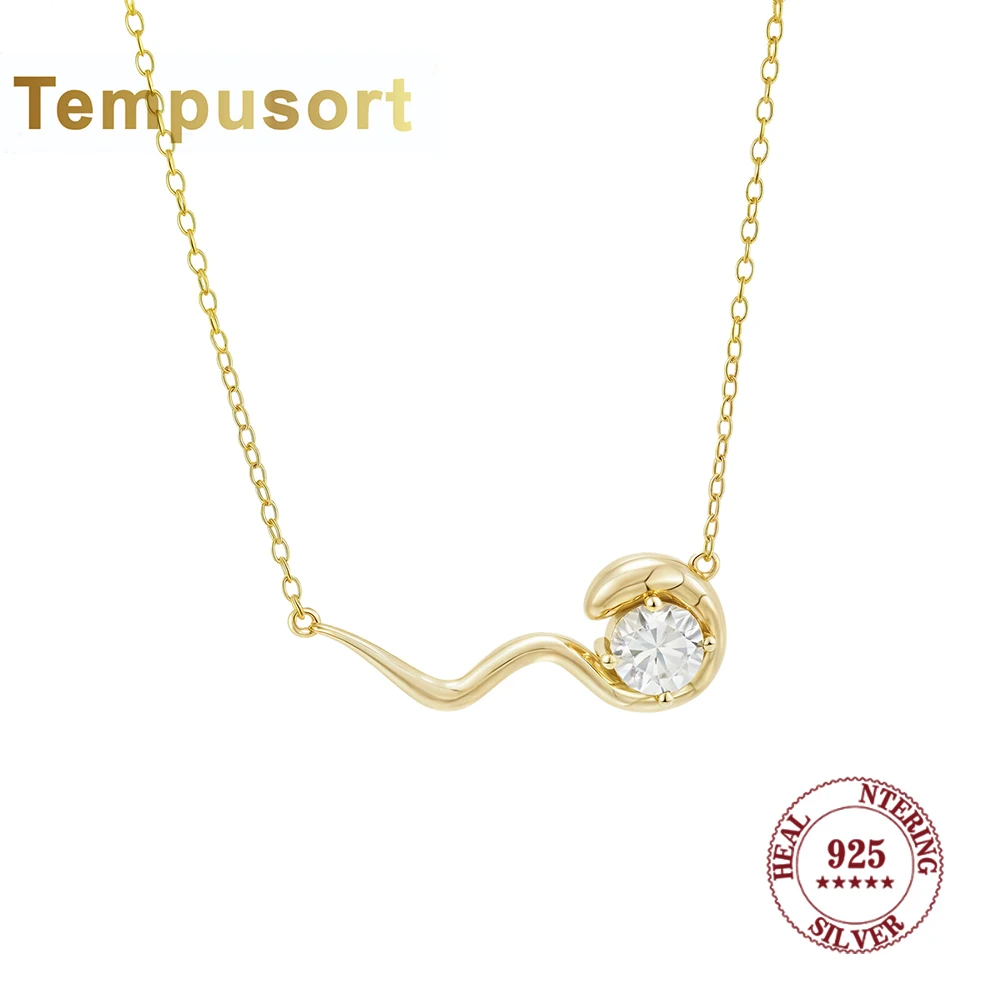 

Tempusort, ожерелье из стерлингового серебра 925 пробы с волнистым цирконом, элегантный изогнутый дизайн, нежная цепочка, ювелирные аксессуары для женщин, повседневная одежда