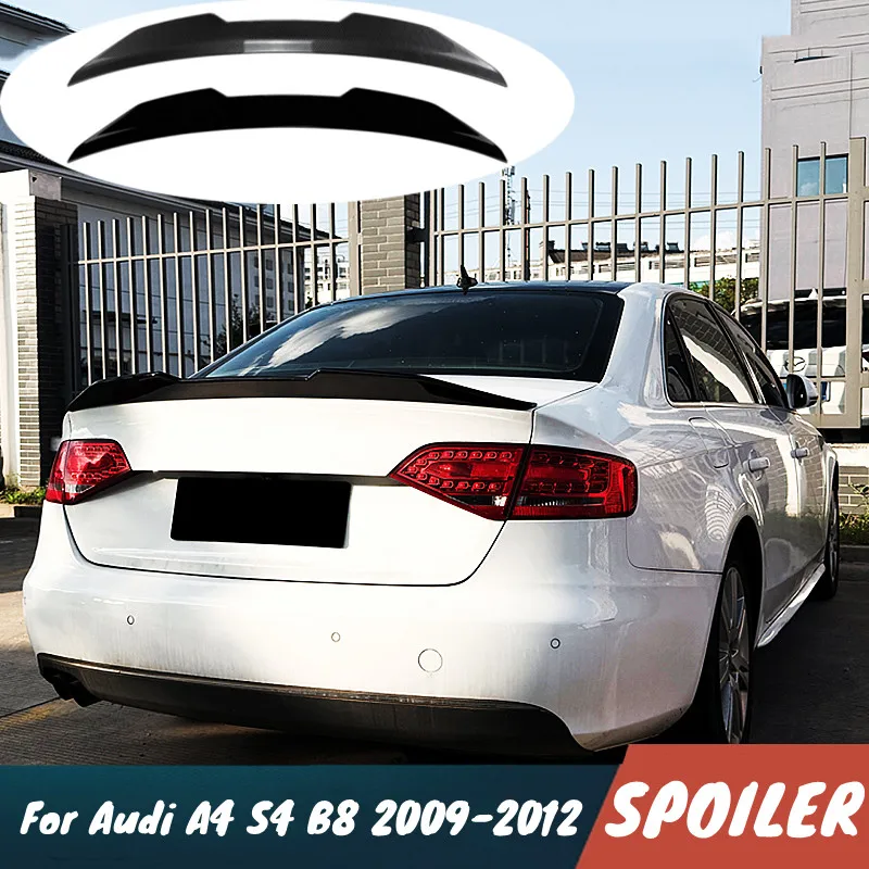 For Audi A4 S4 B8 2009-2012 ABS Plastic Car Rear Trunk Lid Spoiler Wings Black Carbon Body Kit Exterior Tuning Accessories