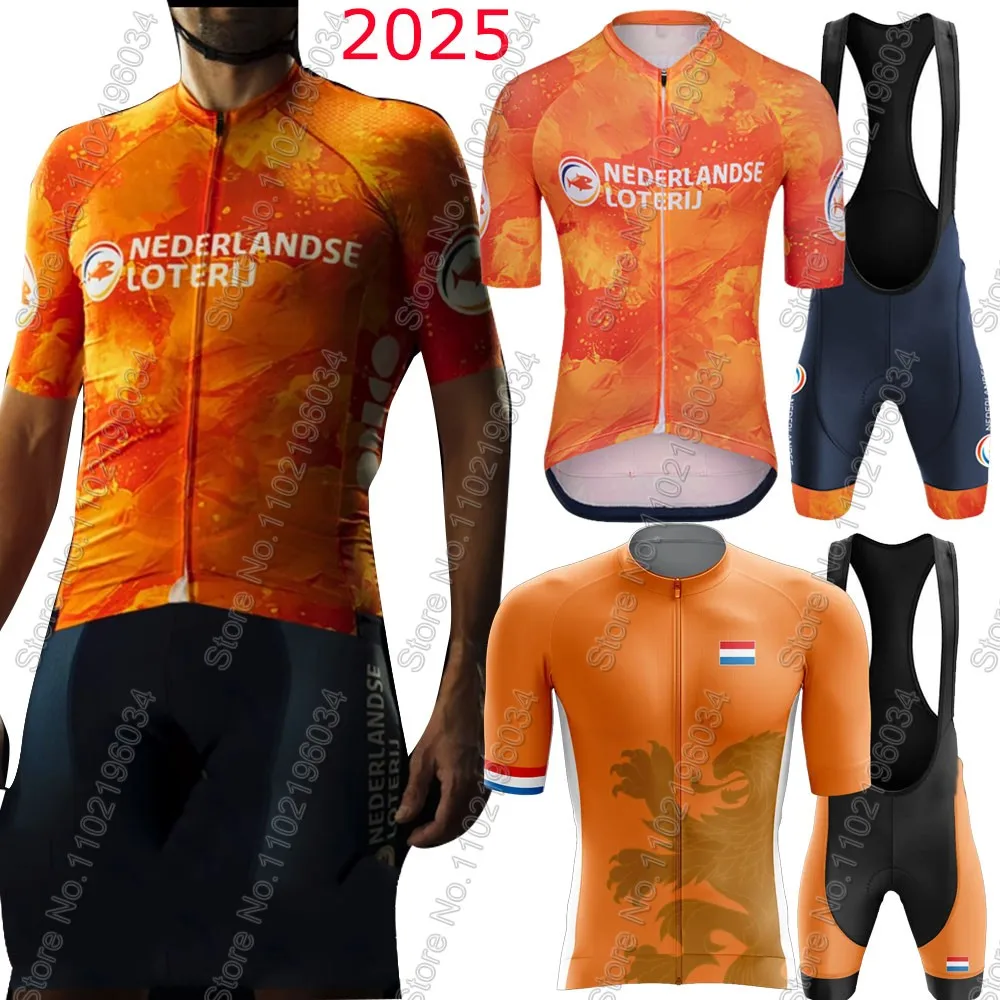 AliExpress Netherlands Cycling Jersey 2025 Set Dutch National Team Cycling Clothing Mathieu van der Poel Road Bike Shirt Suit Bib Shorts