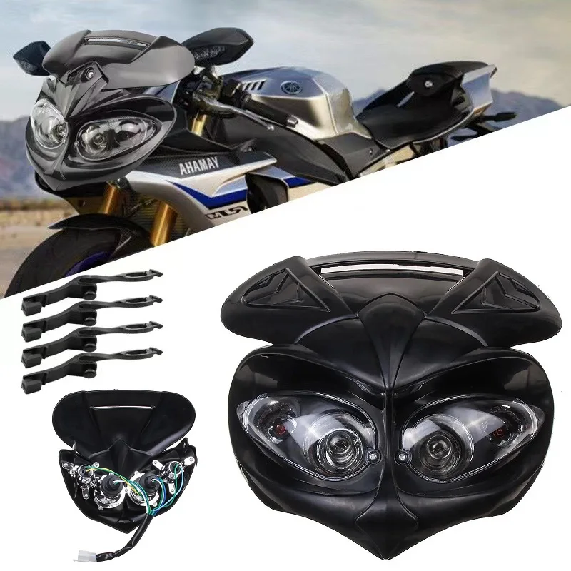 Motorcycle headlights, off-road ghost face headlights, four-eye lights cat's Eye Lamp Ghost Face Hood LED headlamp shade