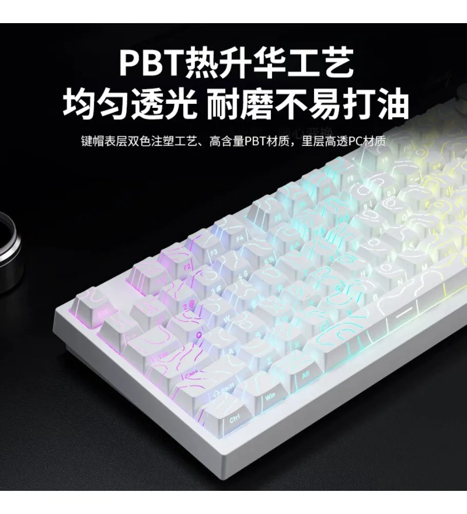 Cracked black contour side-engraved keycaps white translucent mechanical keyboard keycaps suitable for 68-key 87-key and 108-key