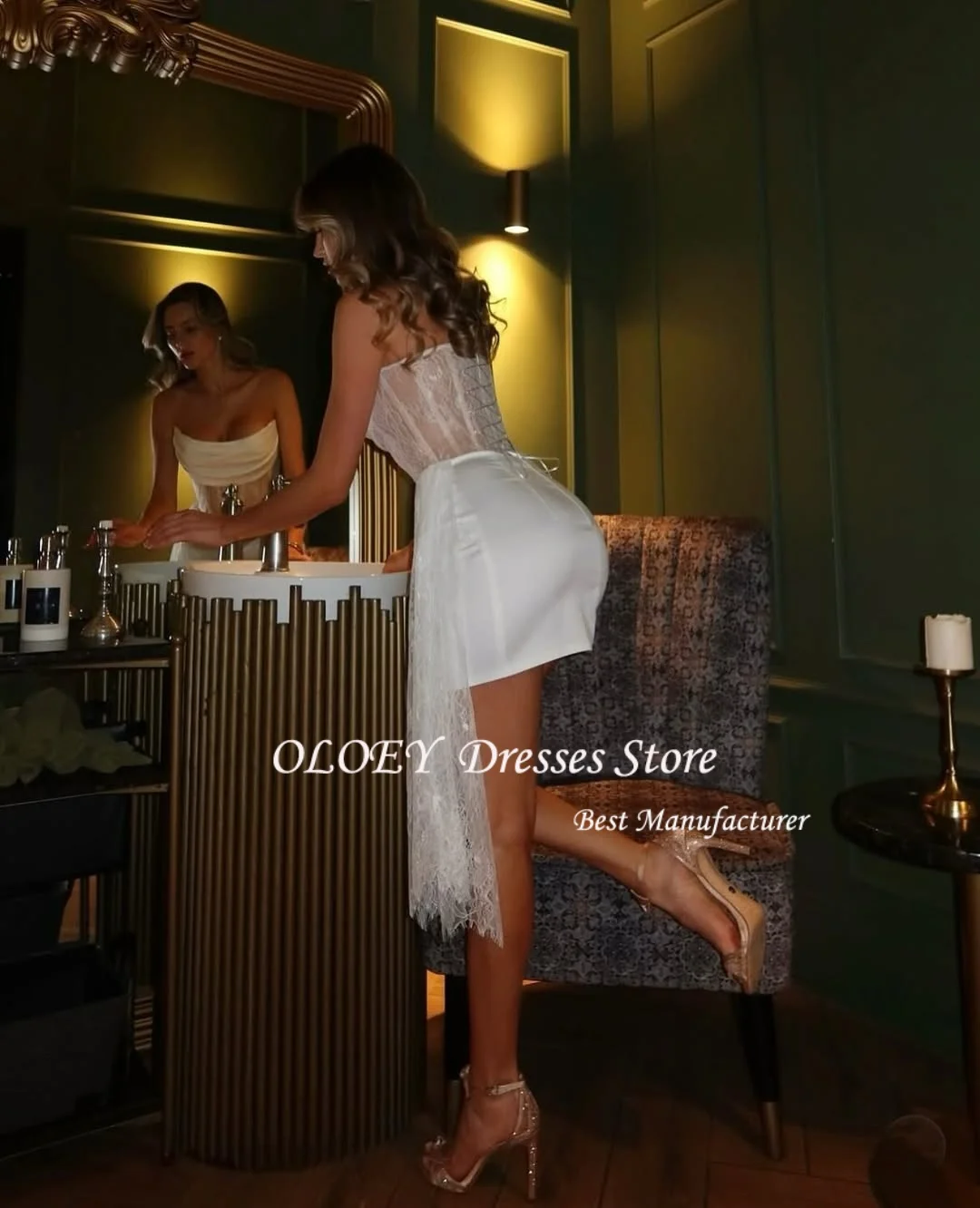 OLOEY – robe de mariée fourreau courte/Mini, Sexy, encolure dégagée, avec Long Rubbin, sur mesure, tenue de soirée formelle