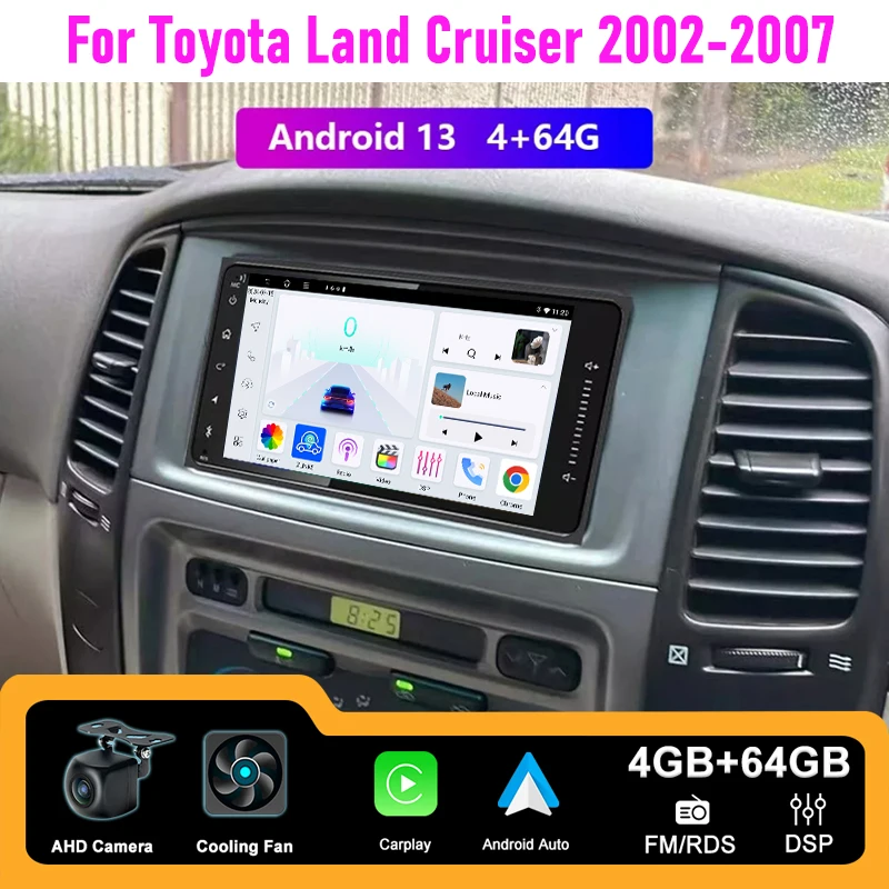 

7" Car Stereo Radio For Toyota Land Cruiser 2002-2007 Carplay Android Auto Head Unit FM BT 4+64GB + Rear Camera