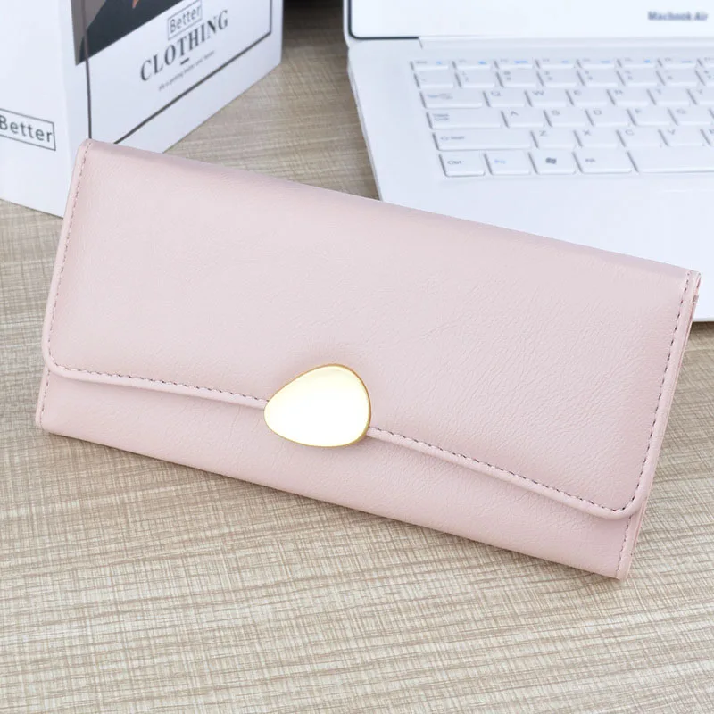 New Fashion Women Wallets PU Leather Zipper ID Holder Wallet Woman's Long Design Purse Fold-over Hasp More Color Clutch