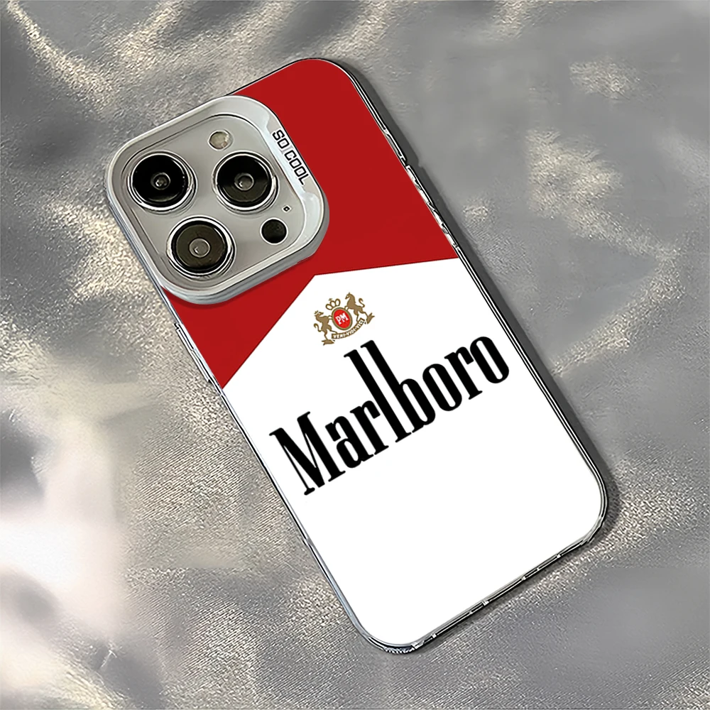 Fashion Cigarette Brand M-MarlboroS Laser Phone Case for iPhone 12 11 13 14 15 16 Max Pro Plus IMD Shockproof Silicone Coque