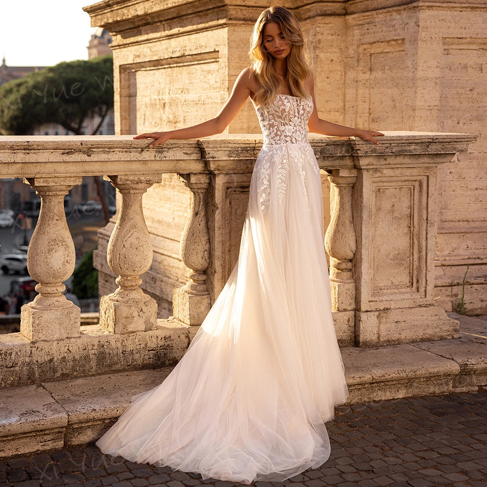 Vestidos De novia elegantes De una línea para mujer, vestidos De novia clásicos con cordones, encantadores sin tirantes vestidos De novia, sin mangas