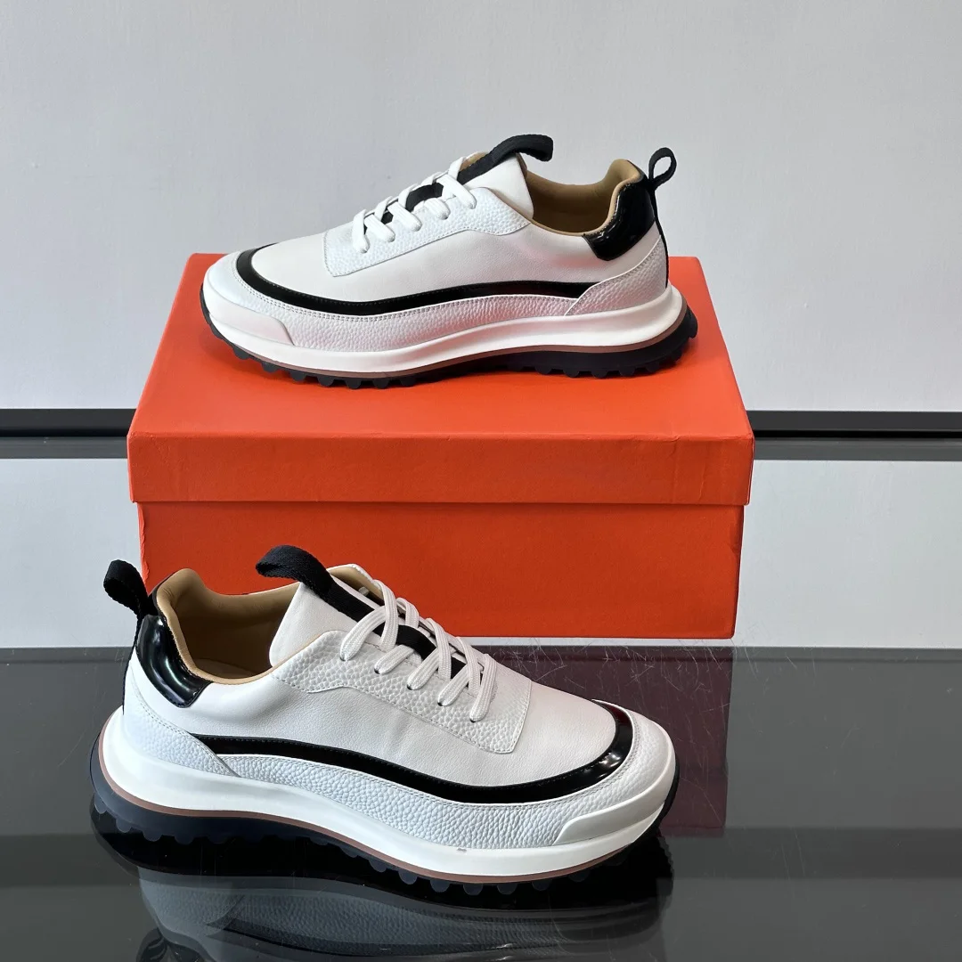 

Hot Sale Men's shoes Men's casual sports shoes Lace-up thick-soled color-blocking fashion sneakers Calf leather spliced upper