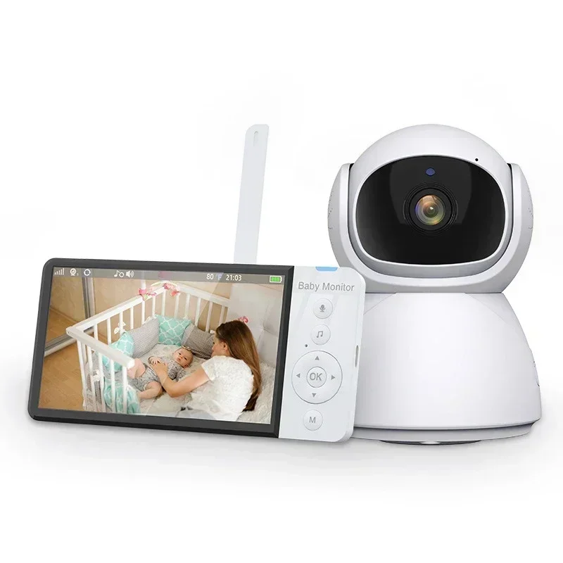 ABM700 Video Baby Monitor with 5.0-Inch IPS Screen 2X Zoom Night Vision VOX Function Built-in 8 Lullabies Support SD card