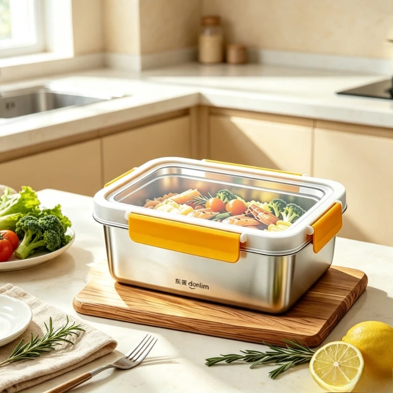 304 Stainless Steel Food Storage Container Clear Lid 4 Side Locking Clips Sealed Lunch Meal Prep Refrigerator Storage Box 밀폐용기