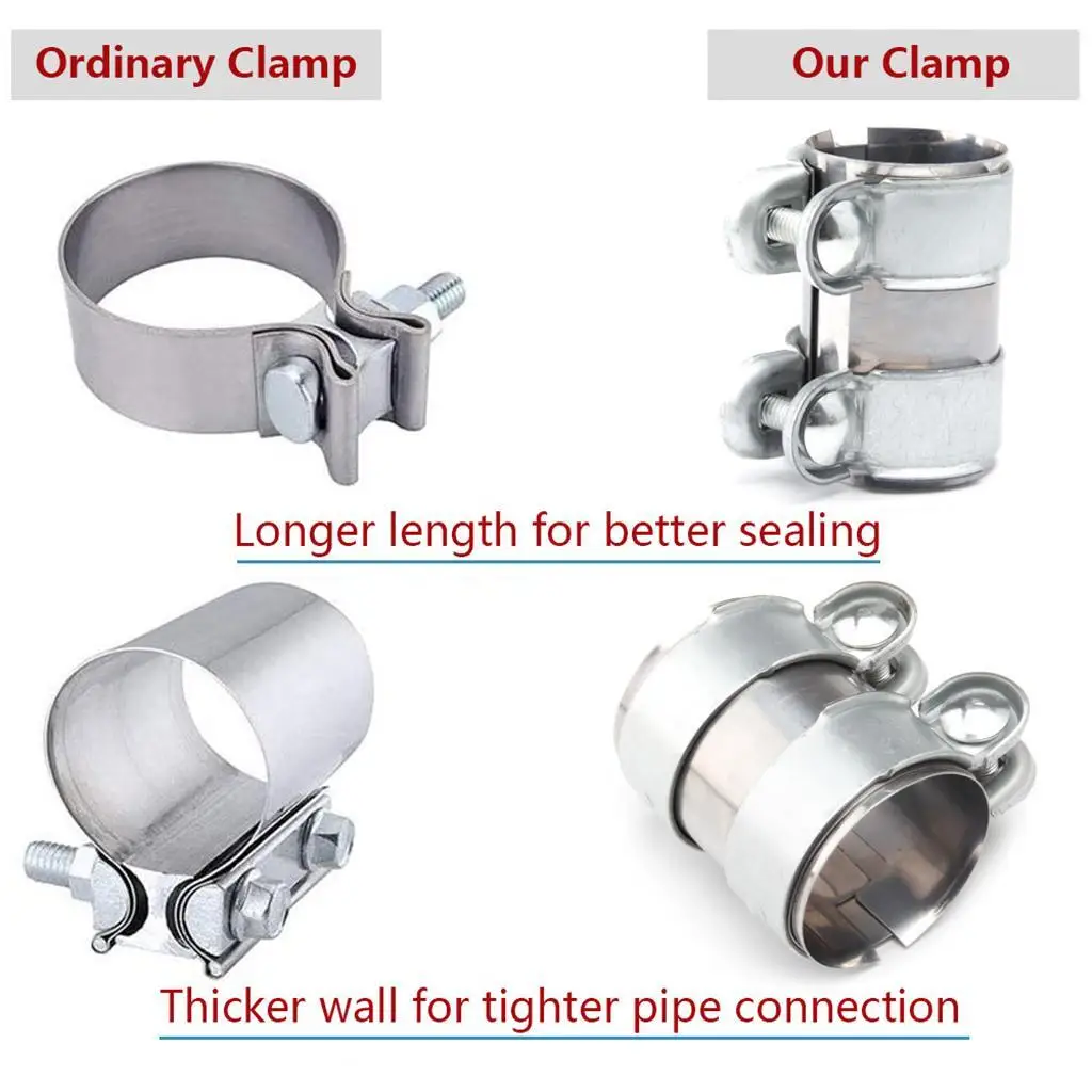 2 inch Exhaust Pipe Clamp Clip  Tube Pipe Connector Joiner Sleeve Clamp Adjustable Stainless Steel Kit DIY Tool Car Accessories