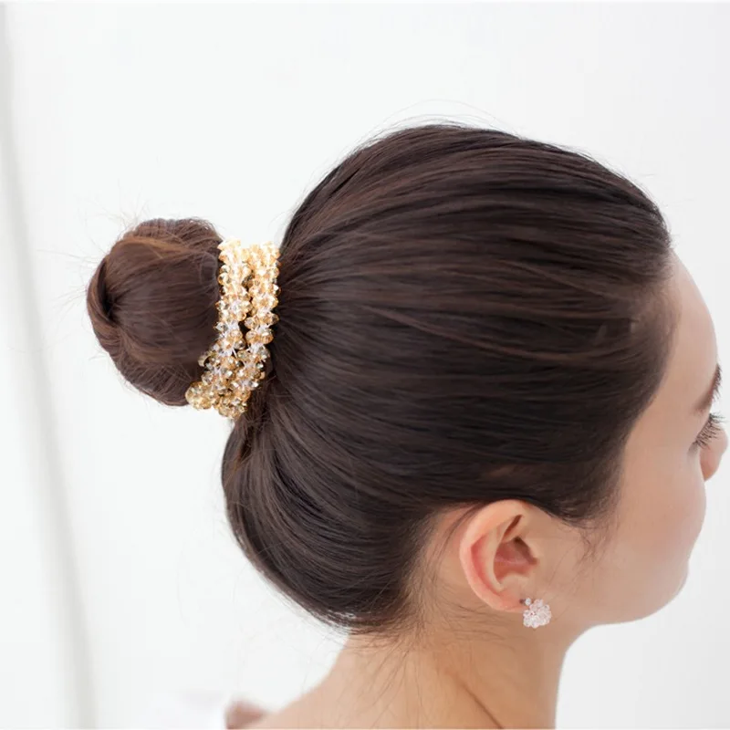 New Shiny Crystal Beads Hair Ties for Women Vintage Ponytail Scrunchies Elastic Hair Bands Glass Beaded Rubber Hair Rope Jewelry