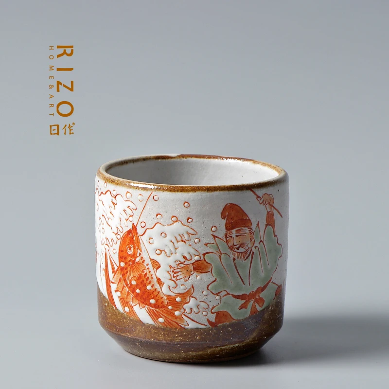 Japanese Koya Fired Ceramic Tea Cup, Yoshida Ya Grape Patterned Master Big Soup Swallowing Cup