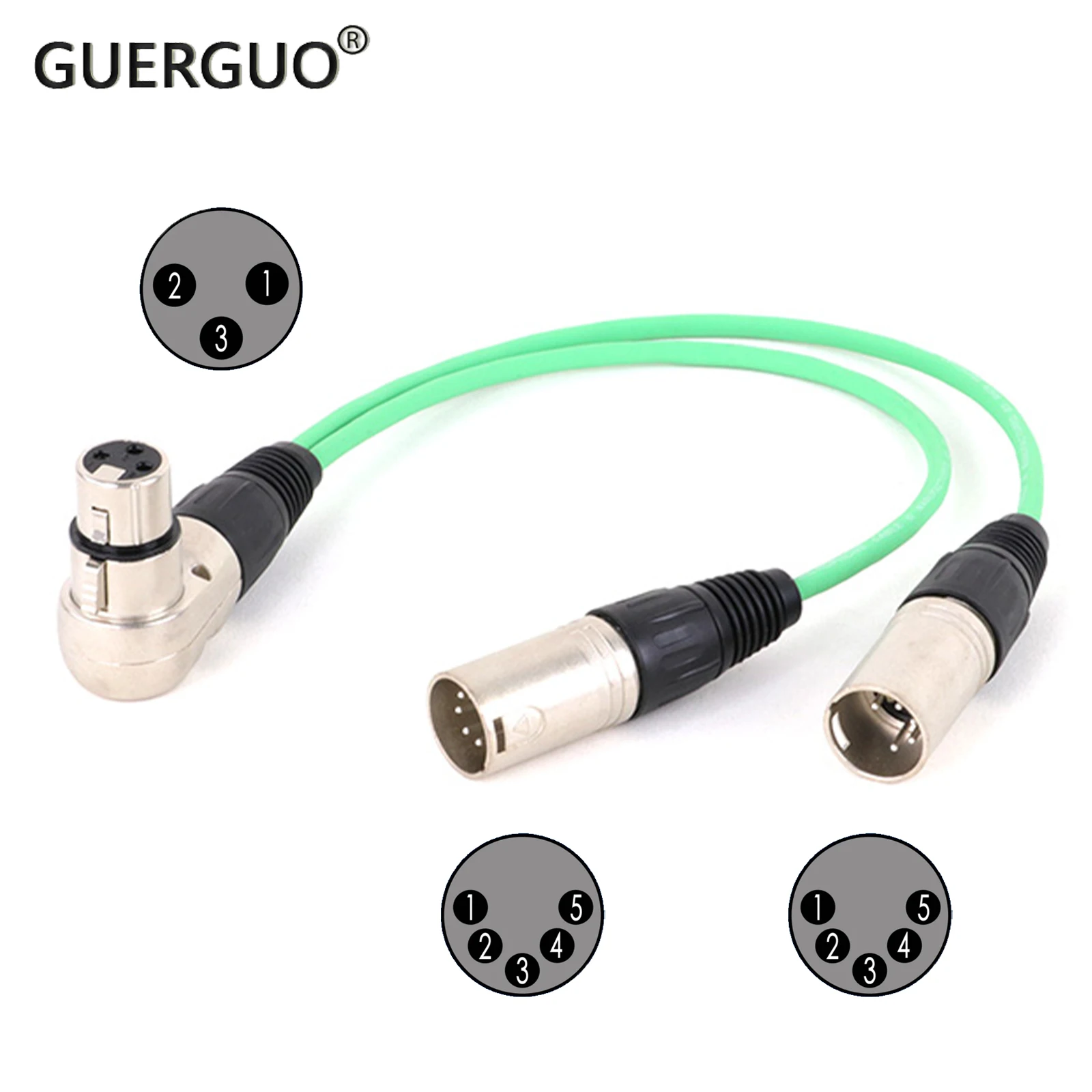 

XLR Y Splitter,5PIN Dual Straight XLR Male to 3PIN Right Angle XLR Female Splitter Mic Cable Instrument Microphone Cable Signal