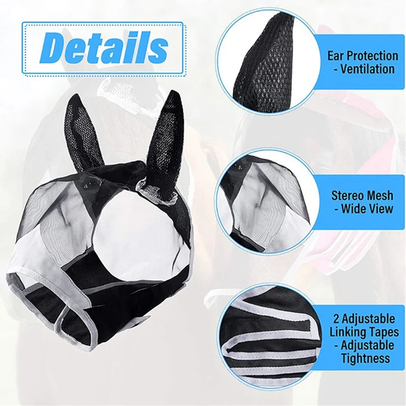 Horse Mask Adjustable Breathable Anti-UV Anti-Mosquito Pet Eye Protection Mesh Anti-Fly Protective Cover