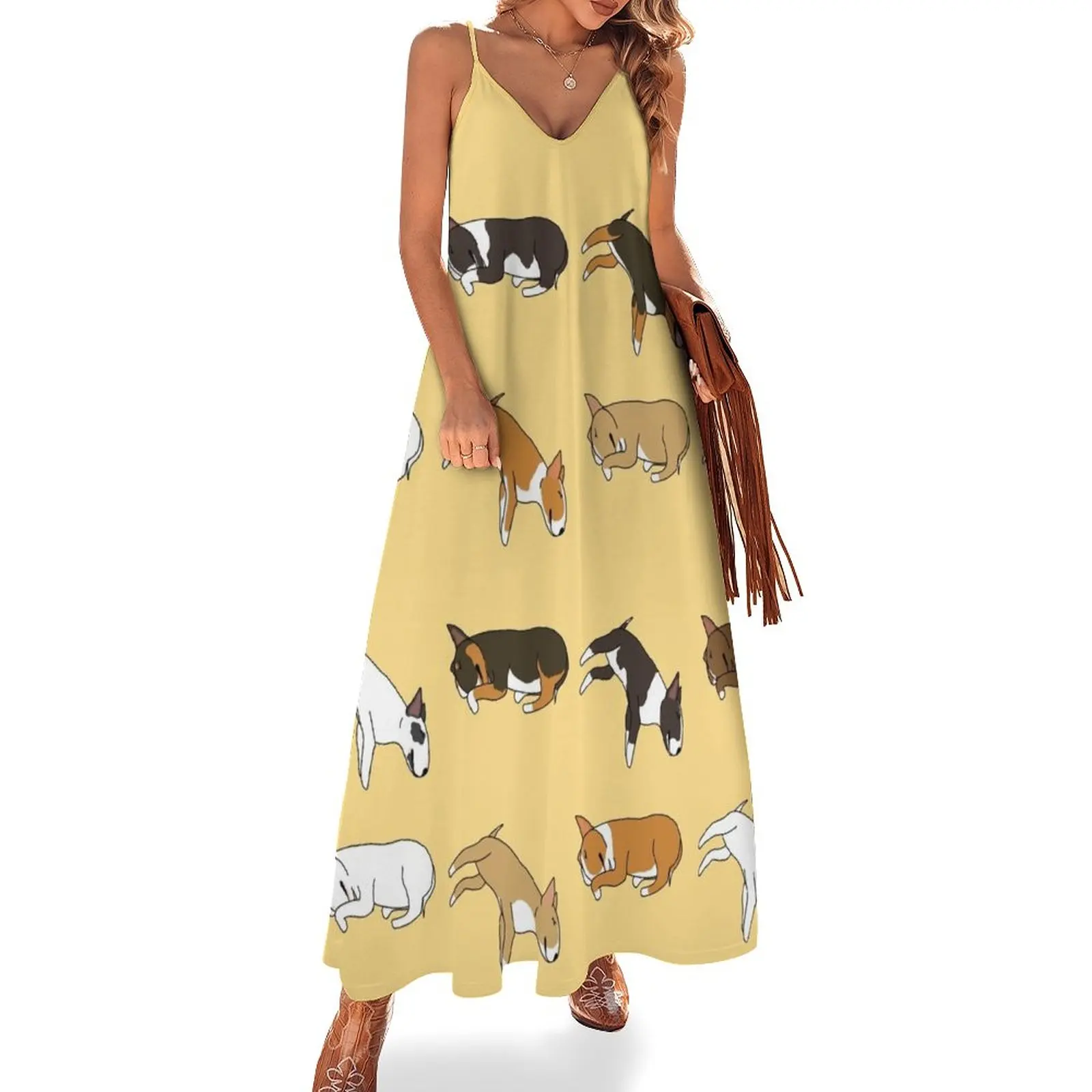 

Lazy Bull Terrier - Yellow Sleeveless Dress elegant chic women dresses promotion women's clothing korea stylish