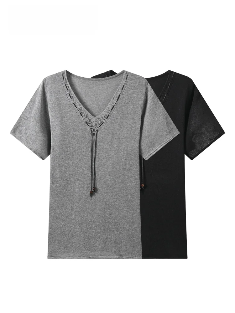 

plus Size Women's Short Sleeve T-Shirt Hollow out Casual Versatile Slimming Summer New Style Elegant Knitted Polyester Fiber