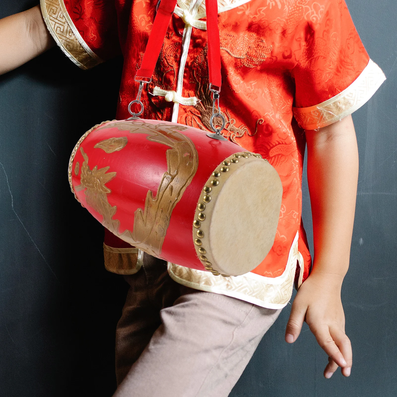

Portable Dragon Pattern Waist Drum Student High-quality Wood Traditional Chinese