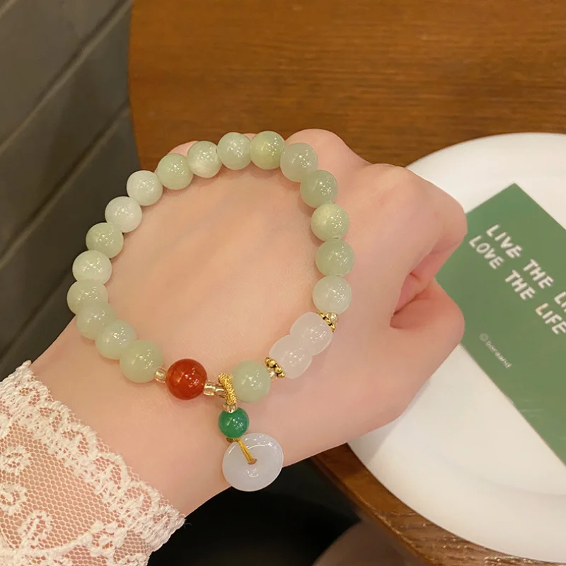 Good Things Happen Super Fairy Retro 8mm Flowers Gray Jade Peanuts Pendant Bracelet Artistic Chinese Style Safety Buckle Bracele