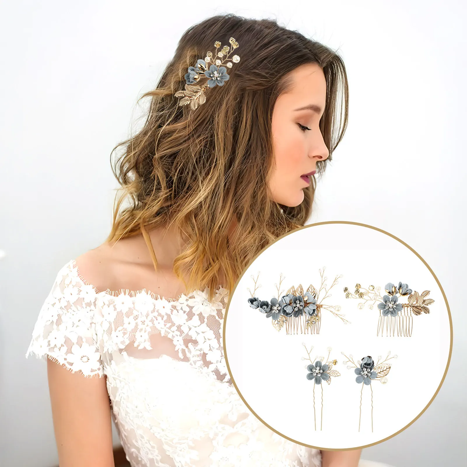 

1Set Flower Hair Comb Rhinestone Bridal Accessory Wedding Party Dance Stage Performance Sparkle Crystal Headpiece