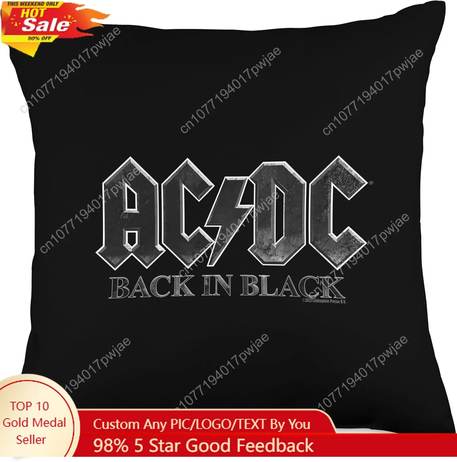 

AC/DC Back in Black North America PWRUP 2025 Tour Throw Pillow