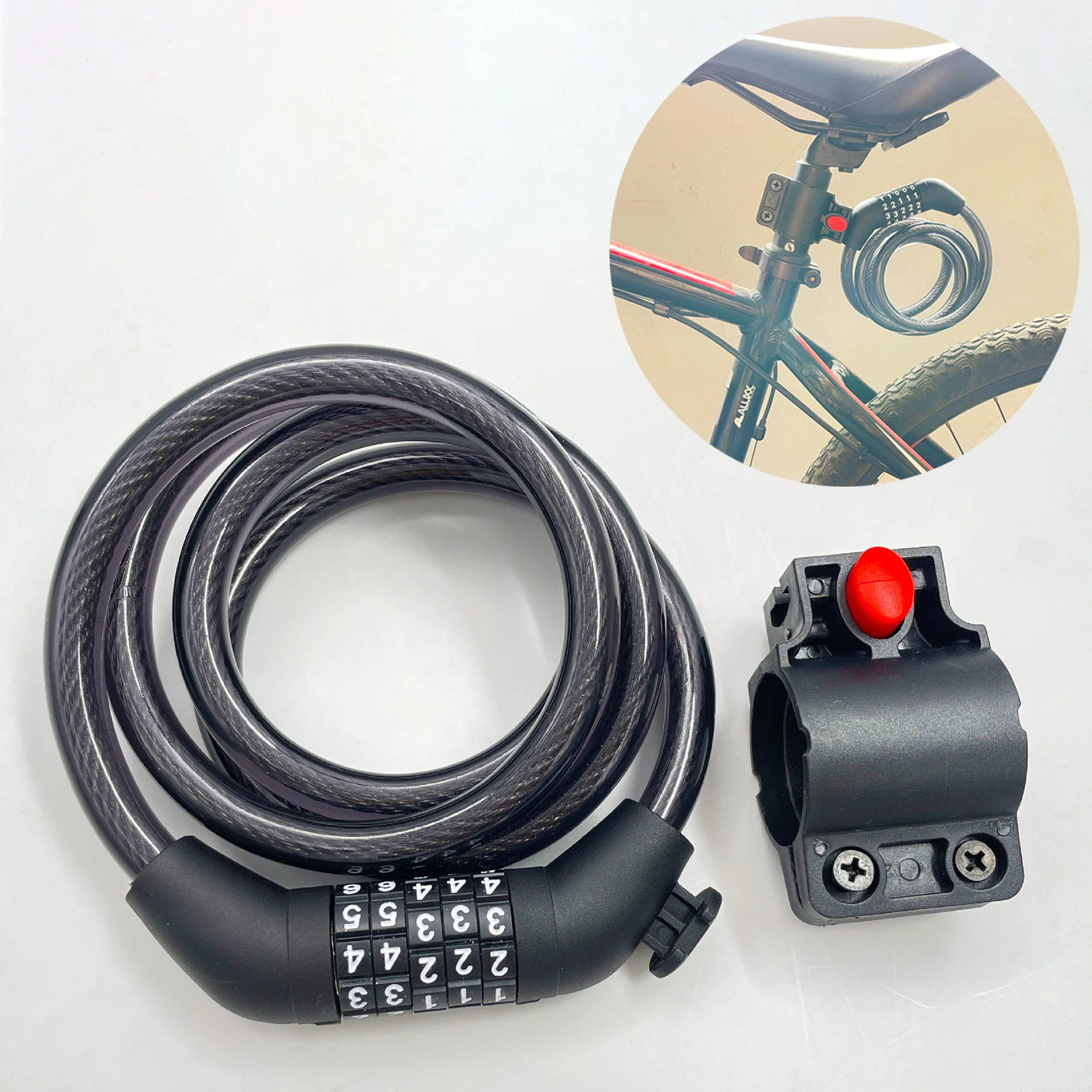 Bike Lock Coiled Secure Keys Bike Cable Lock with Mounting Bracket Weathproof Anti Theft Scooter Bicycle Lock 12*1200MM