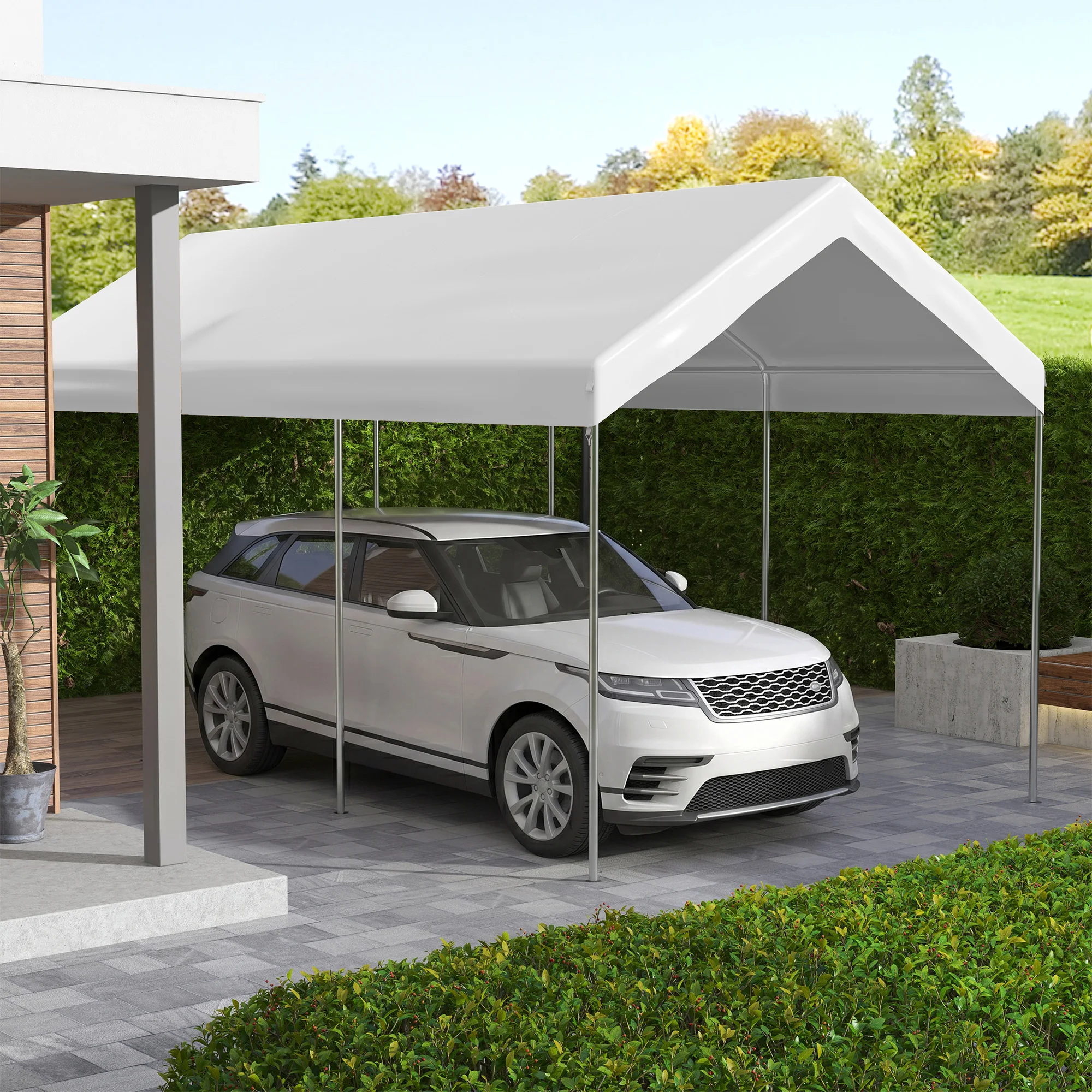 Outsunny 10 X 20 Carport Canopy Replacement Cover with Bungee Cords, White