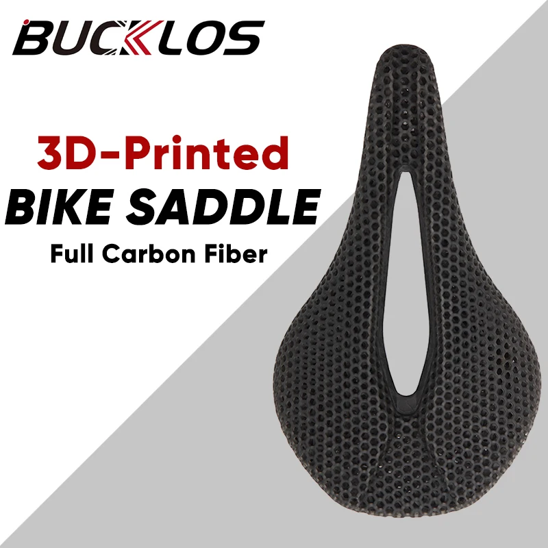 BUCKLOS Carbon Fiber Bicycle Saddle 3D Printed Hollow Road Mountain Bike Saddle Ultralight Comfortable MTB Seat Cycling Parts