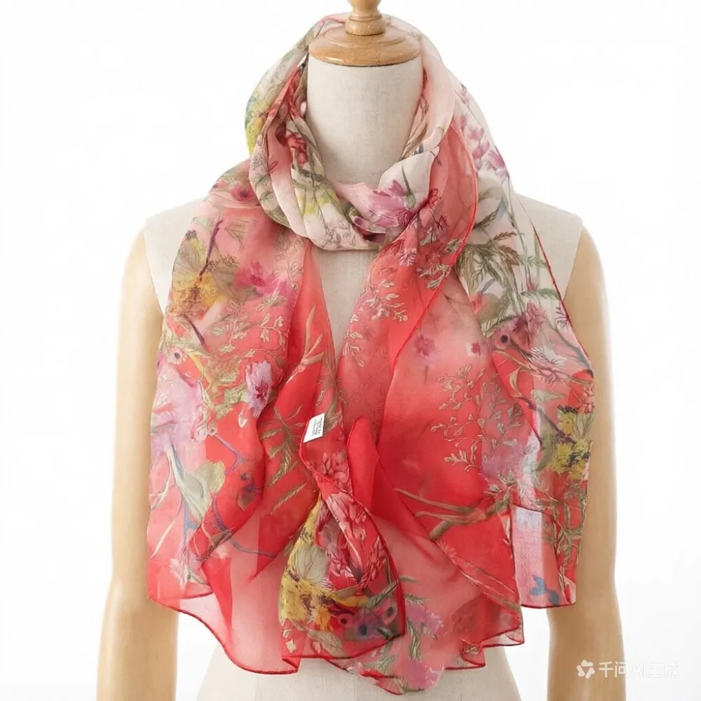 

Red Floral Hijab Scarf – 160cm Long Silky Georgette Wrap, Lightweight Summer Shawl for Beach, Travel or Daily Wear, UV Sun