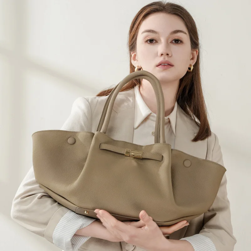 

Winged Hobo Tote Full-Grain Leather Commuter Bag Women's Spacious Convertible Shoulder Purse Minimalist Dumpling Silhouette