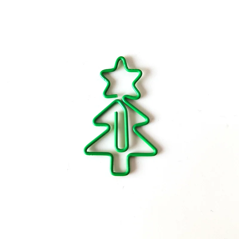 30/50PCS 만화 크리스마스 트리 클립 크리 에이 티브 그린 트리 금속 사무실 학교 문구 용품 귀여운 종이 클립 선물