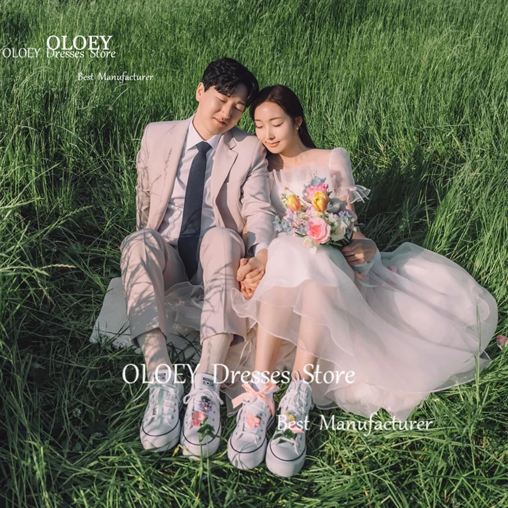 

OLOEY Elegant Korea Wedding Dresses Photoshoot Square Collar Silky Tulle Bridal Gowns Corset Back Floor Length Custom Made