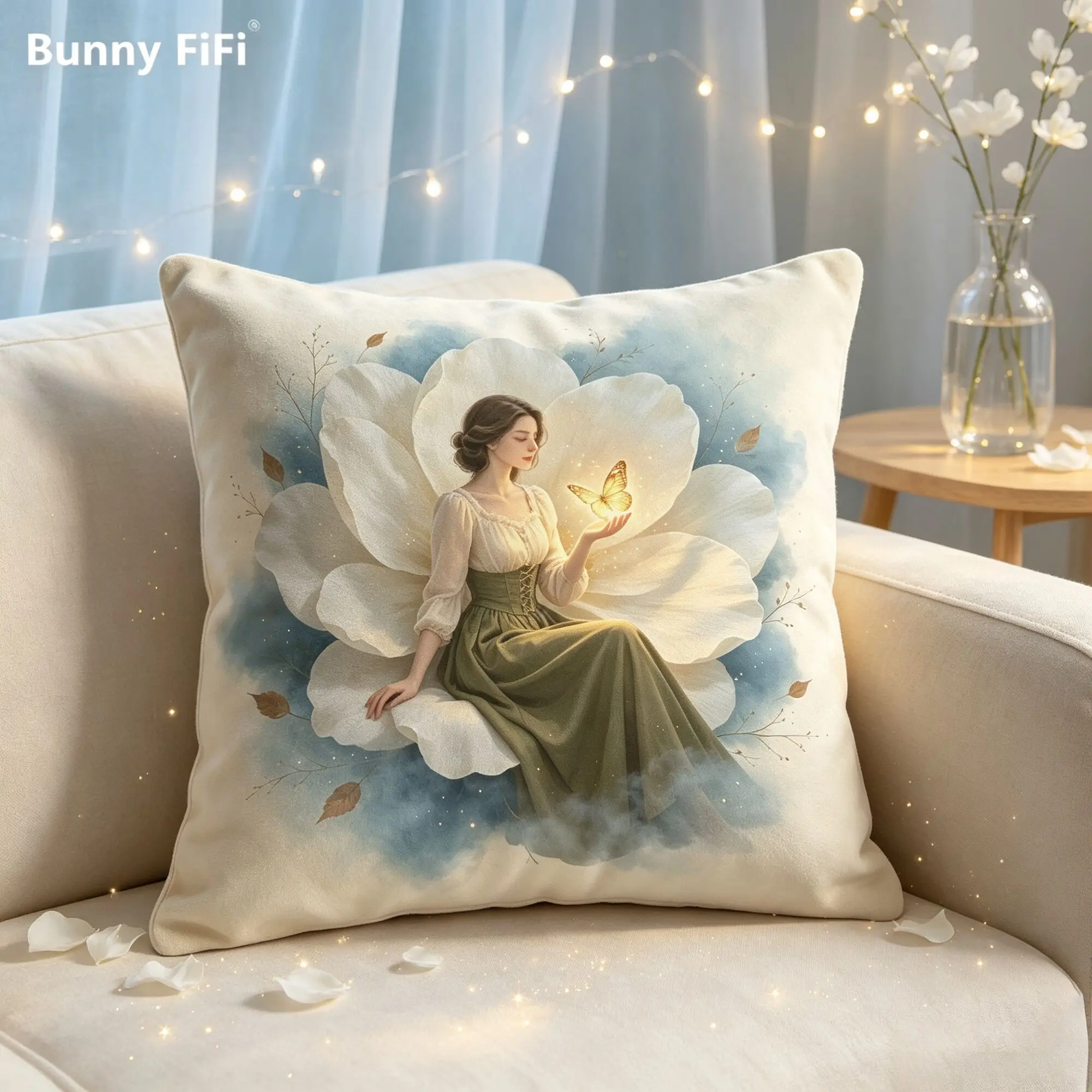 Romantic Fantasy Lady Cushion Cover Retro Vintage Victorian Fantasy Girl Throw Pillow Case For Sofa Bedroom Farmhouse Home Decor