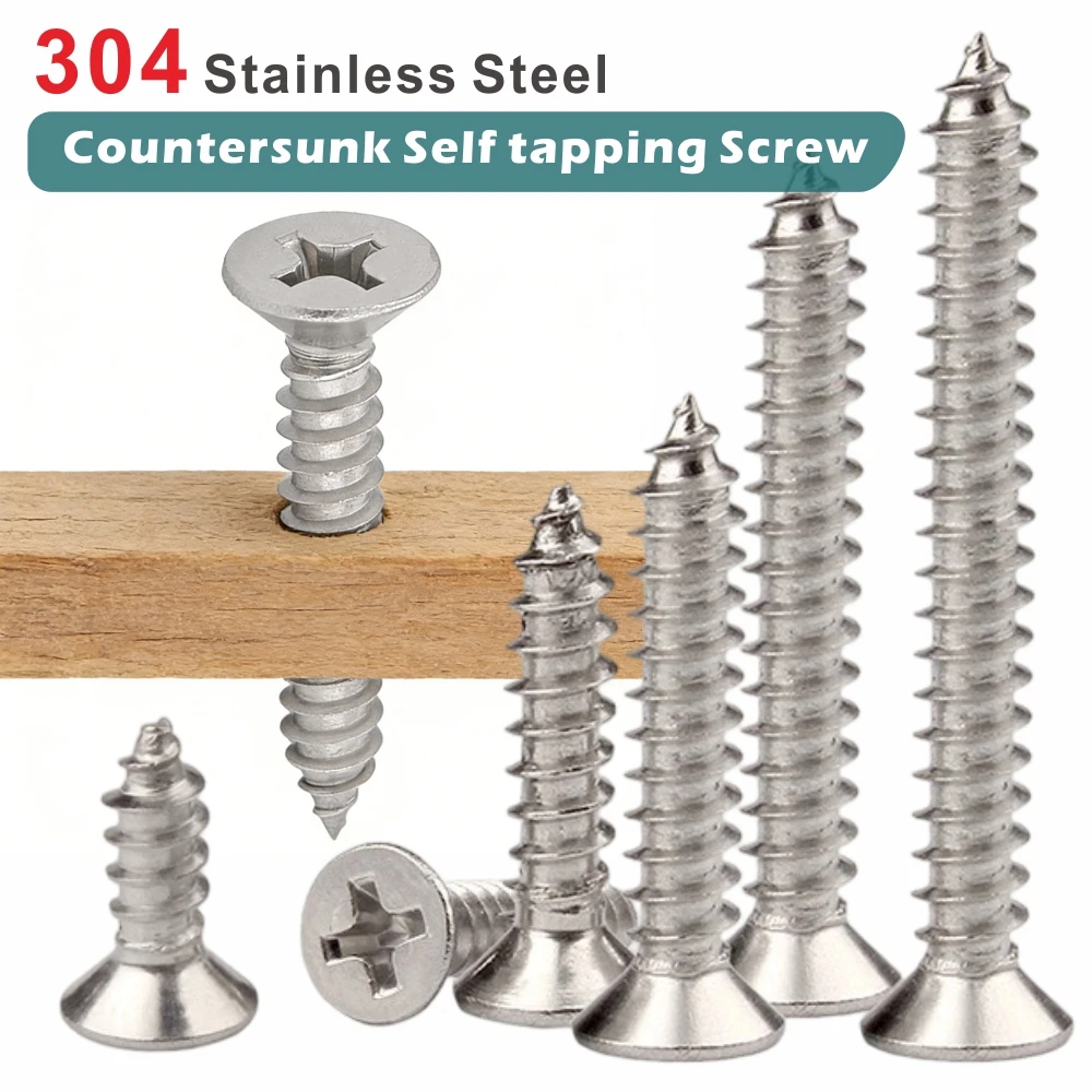 Self Tapping Screws 304 Stainless Steel Phillips Flat Head Countersunk Wood Screws for Furniture M4 M5 500g Bag