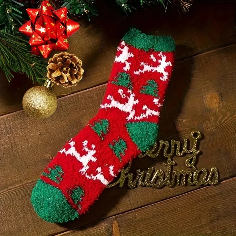 1 Pair Christmas Socks Winter Thickened Warm Confinement Floor Socks Men and Women Couple Hosiery Sleep Socks Christmas Gift